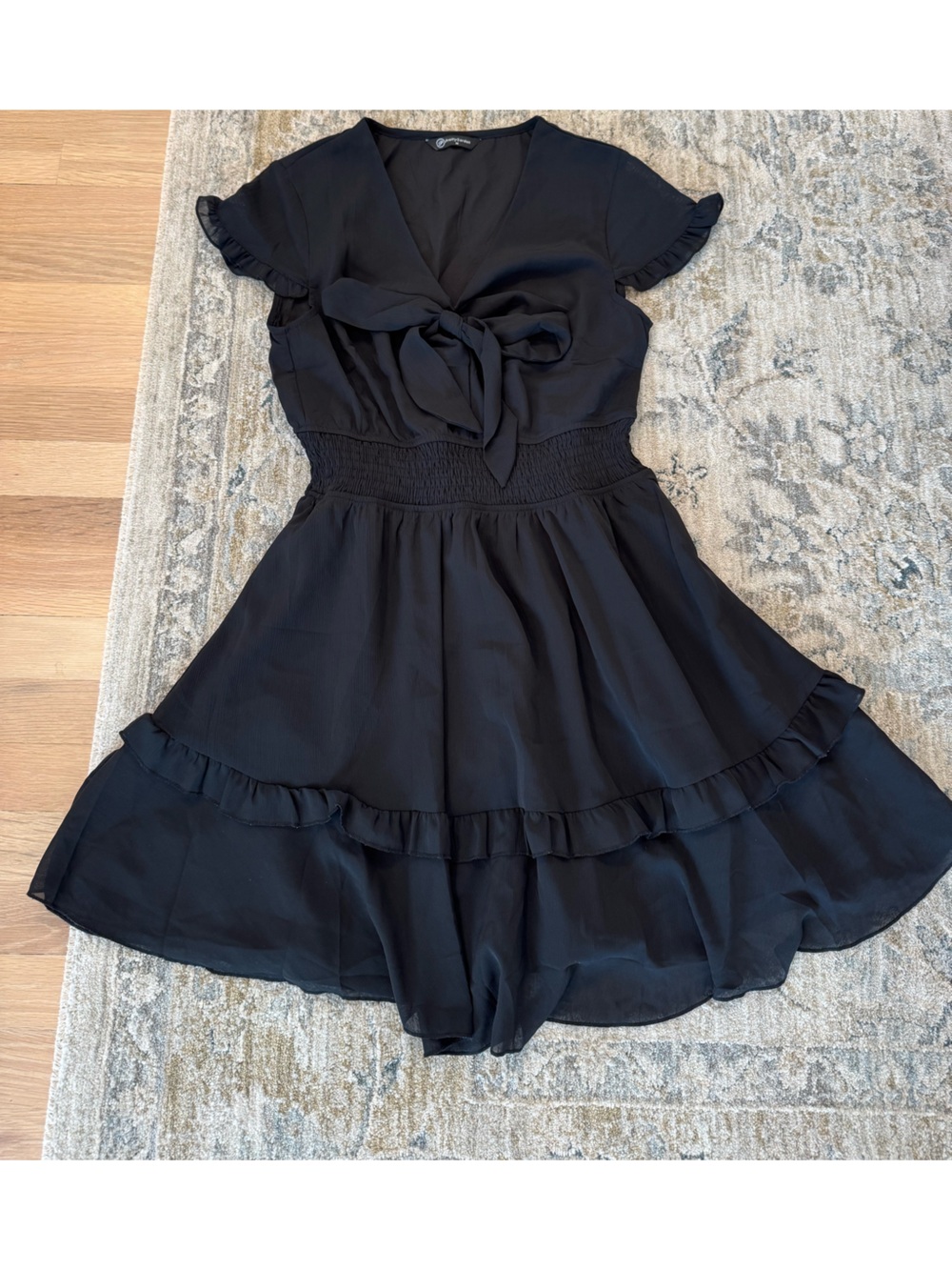 Pretty Garden Black Tie-Front Ruffle Dress Medium